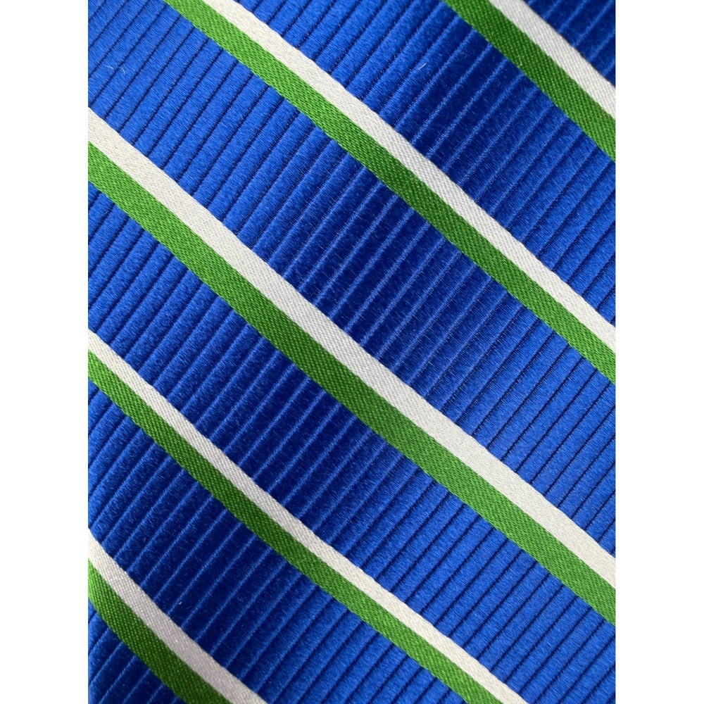 Haines & Bonner London Mens Silk Tie Blue Green White Striped Hand Made Ribbede - Picture 2 of 5